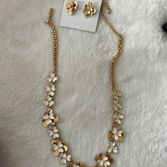 kate spade gold and white flower floral necklace and earrings set nwt and nwot - Picture 5 of 9